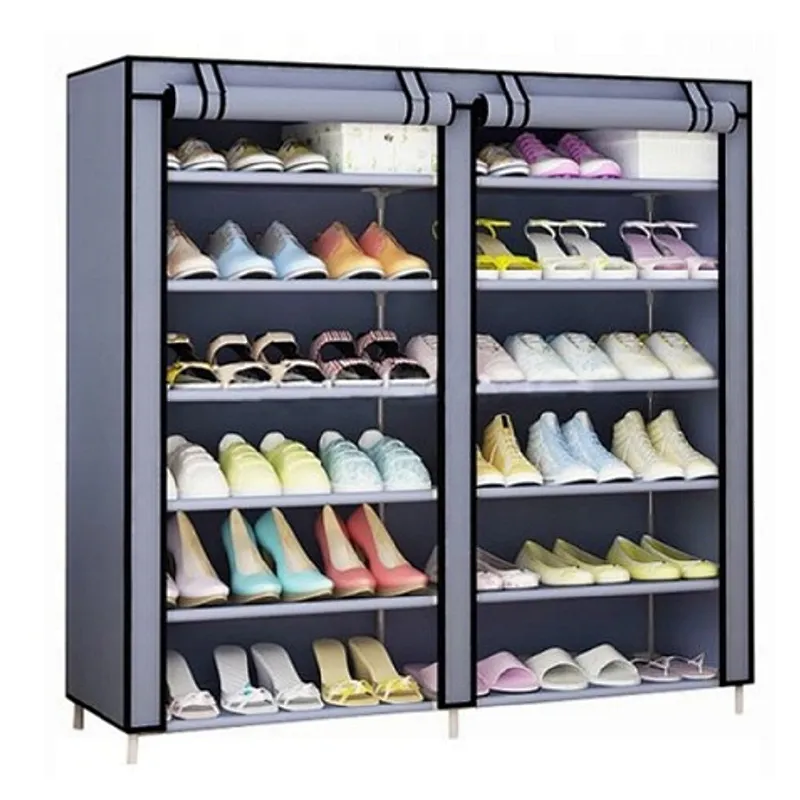 6 tiers grey color shoe cabinet, 110*30*115cm, 70gsm non-woven fabric+Dia9.8mm galvanized pipe. Packing: color box