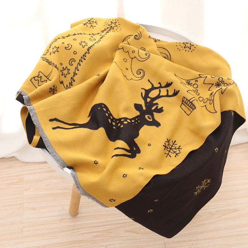 european american wholesale christmas deers fresh cashmere scarf women's plus velvet thick plain scarf