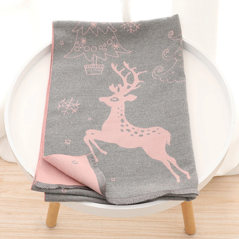 european american wholesale christmas deers fresh cashmere scarf women's plus velvet thick plain scarf