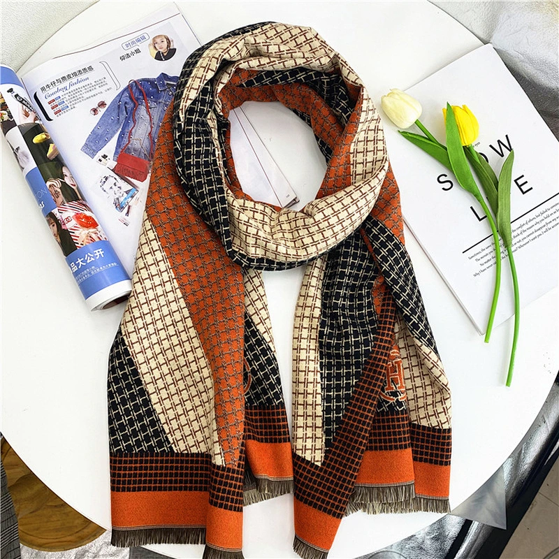 Wholesale Thickened Warmth Cashmere Scarf Korean Version Double-Sided H Letter Shawl Scarf For Women