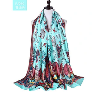 Spring and summer new fashion printed silk scarf long section simulation silk sunscreen beach towel shawl