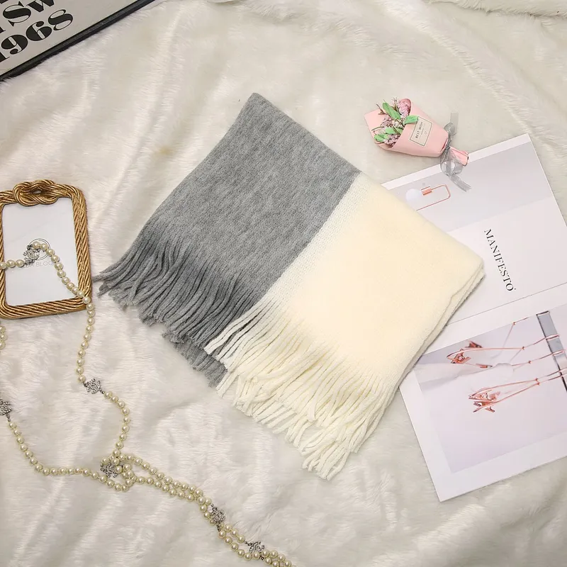 Women'S Multi-Color Long Shawl Scarf, New Warmth Autumn Winter Thick Stitching Color Scarf