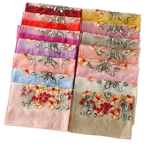 New solid color artificial silk morning glory embroidery sunscreen scarf female fashion wild floral embroidery scarf