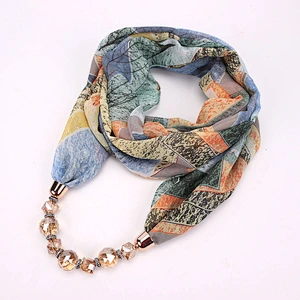 Wholesale 2020 Newest Scarf Jewelry Fashion Pattern Printed Chiffon Small Handmade Women Pendant Jewelry Necklace Scarf
