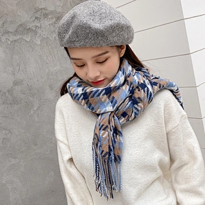 Autumn Winter New Cashmere Scarf Wild Long Fringed Scarf Shawl Dual-Use Korean Houndstooth Scarf Women