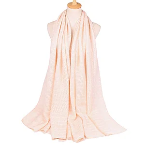 Monochrome 10 colors optional striped sunscreen shawl scarf cotton pleated muslim hijab scarf