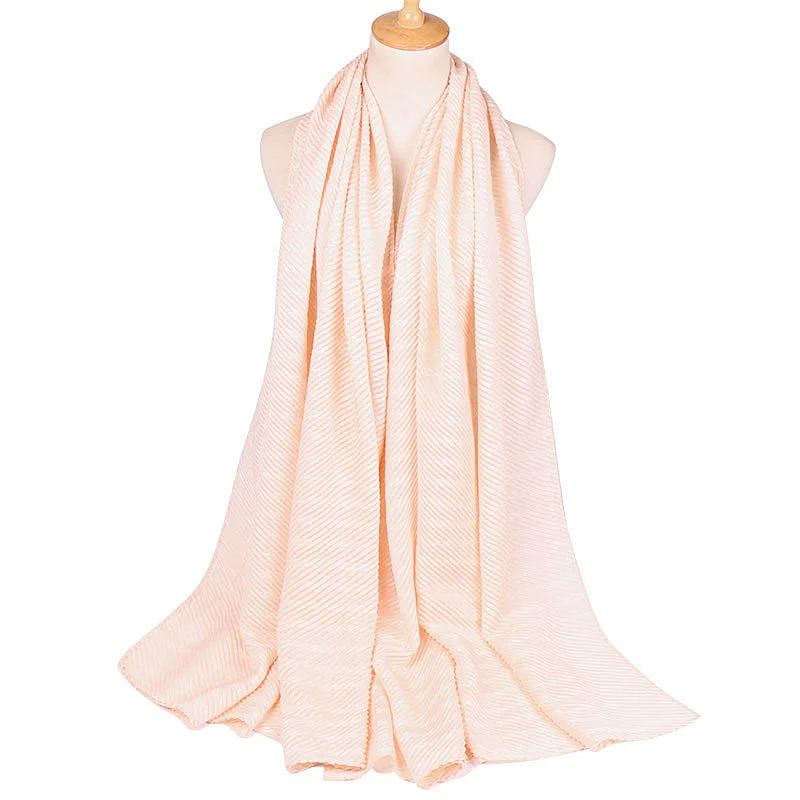 Monochrome 10 colors optional striped sunscreen shawl scarf cotton pleated muslim hijab scarf