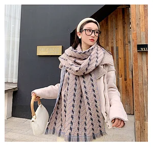 All-Match Simple Color Matching Shawl Windproof Woven Striped Thick Scarf
