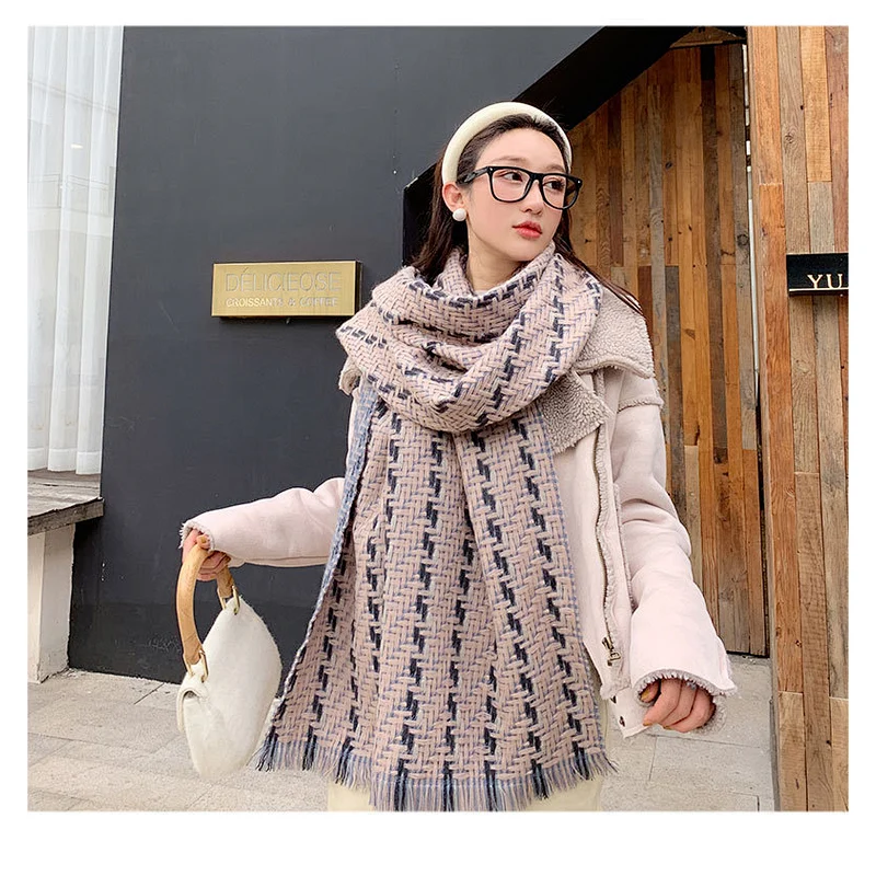 All-Match Simple Color Matching Shawl Windproof Woven Striped Thick Scarf