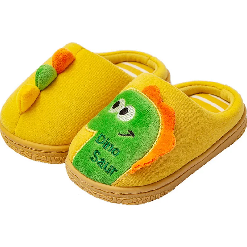 Custom Plush Kids Cute Dinosaur Indoor Slippers Cartoon Thermal Slippers Winter Plush Dinosaur Slippers