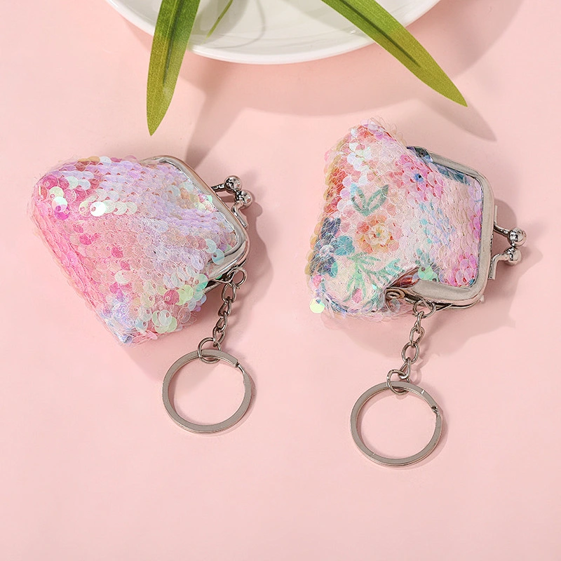 Manufacturers selling fashion fish scale sequins flower print key pendant mini coin purse