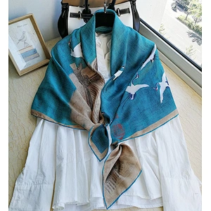 Ancient Calligraphy Painting Style Silk Scarf For Ladies Lightweight Square Silk Head Scarf