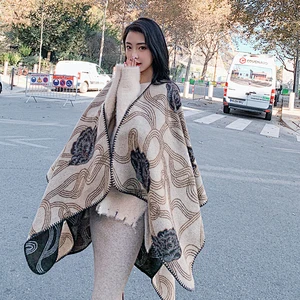Double-Sided Cloak-Style Korean Version Dual-Use Women's Warmth Thickened National Style Outside Shawl Scarf