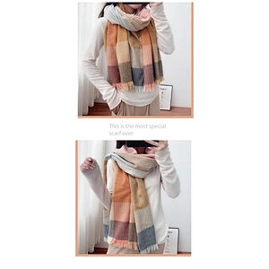 Best Selling Stripes Lattice Cashmere Scarf Women Europe America Thickened Warmth Double-Sided Shawl