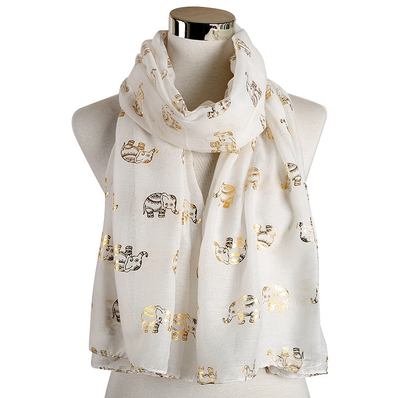 2020 Animal Hot Stamping Gold Rose Gold Elephant Pattern Polyester Scarf