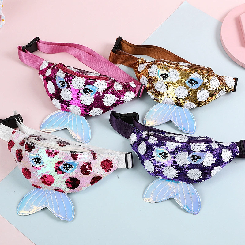 New European Fashion Mermaid Sequin Waist Bag Ladies One-Shoulder Diagonal Bag Children'S Phantom Cartoon Chest Bag