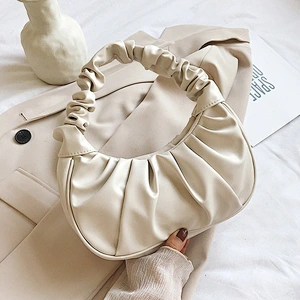 Soft High Quality Leather Pure Color Ruched Pattern Woman Shoulder Bag
