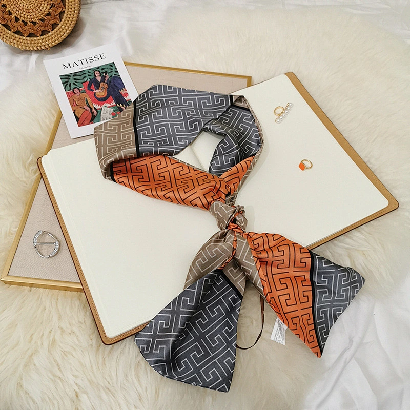 Wholesale Autumn New Ins Long Strip 14*145cm Small Silk Scarf Female Artificial Silk Professional Gift Scarf