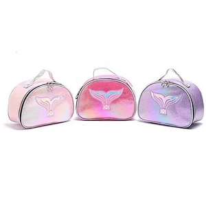 2020 Custom Logo Personality Waterproof Flash Mermaid Laser PU Holographic Portable Cosmetic Bag