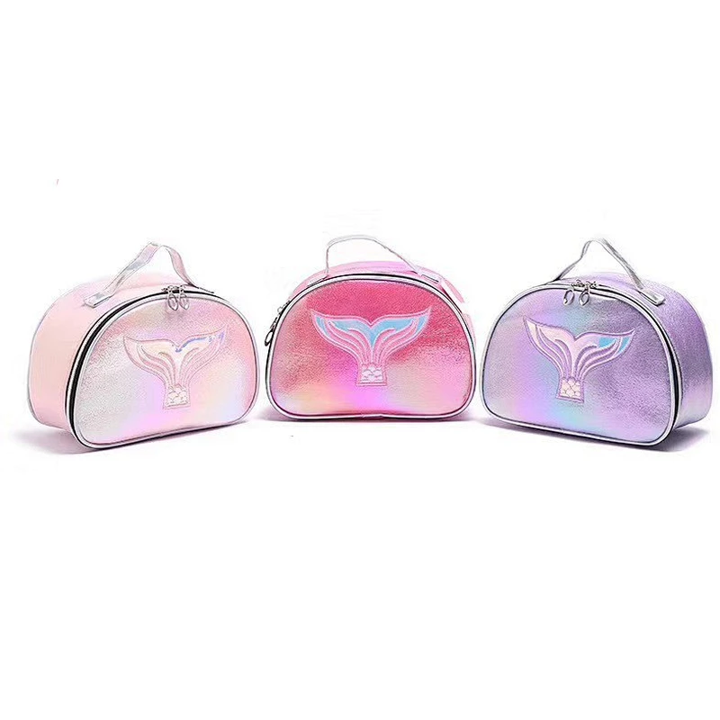 2020 Custom Logo Personality Waterproof Flash Mermaid Laser PU Holographic Portable Cosmetic Bag