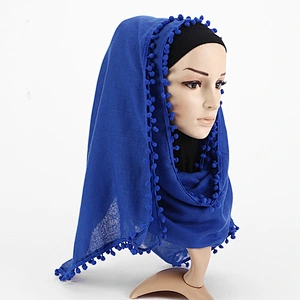 Factory direct tie-dye cotton and linen fight monochrome hair ball muslims cotton shawls hijab scarf