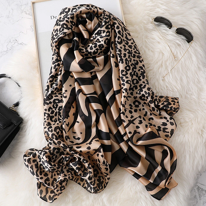 Spring and autumn new simulation silk thin section scarf female decorative leopard print sunscreen shawl scarf