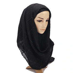 New muslim monochrome pleated plaid cotton ladies crinkle scarf hijabs shawl hijab