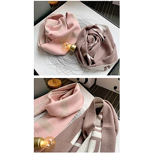 cashmere scarf women's double-sided two-color dual-use scarf thickened warmth shoulder knit long shawl