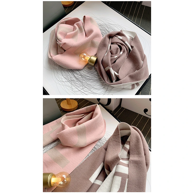 cashmere scarf women's double-sided two-color dual-use scarf thickened warmth shoulder knit long shawl