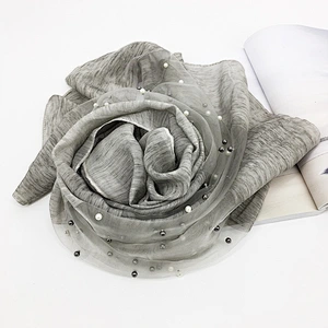 Pearl Lace Organza Women Long Hijab Scarf Muslim Lady Hijab Islam Clothing Turkish Turban Shawl Headscarves