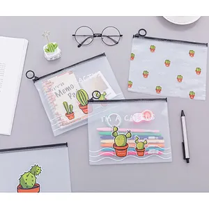 Custom Pattern Wholesale PVC Waterproof Cartoon Cactus Kawaii Pvc Pencil Bag Document Bag