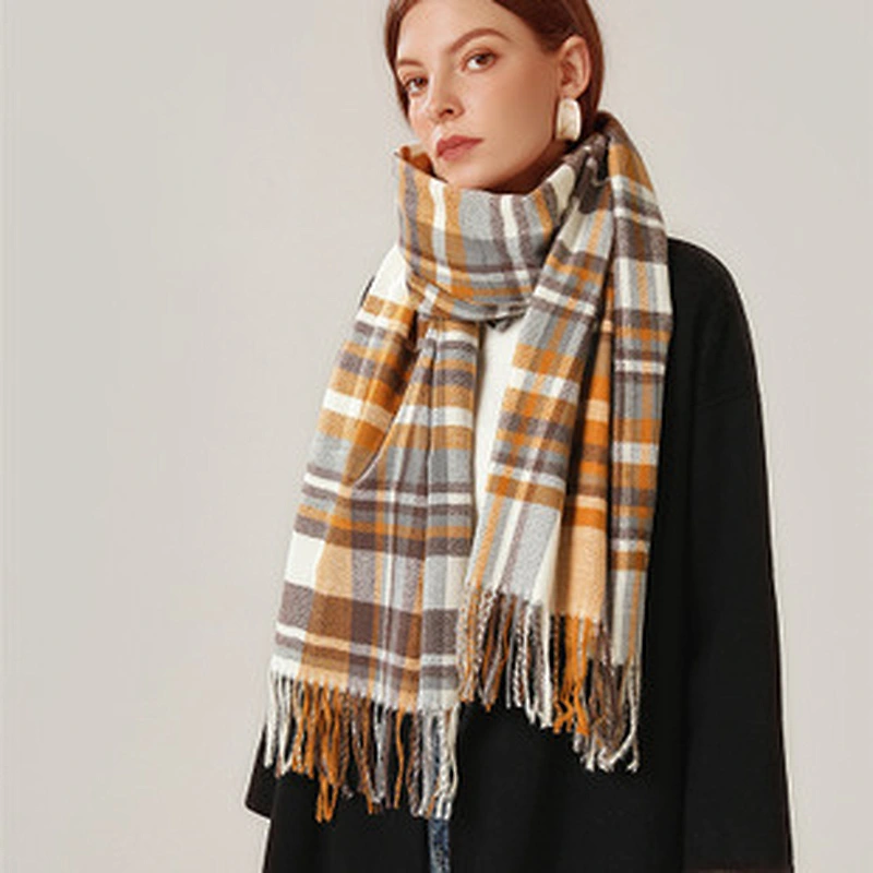 Factory Direct Scarf Female Warmth Cashmere British College Style Woven Tassels Mid-Length Women'S Shawl