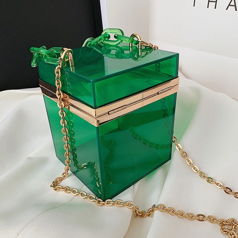 Amazon Hot Women Transparent Box Shoulder Purse Handbag Acrylic Clutch Bag