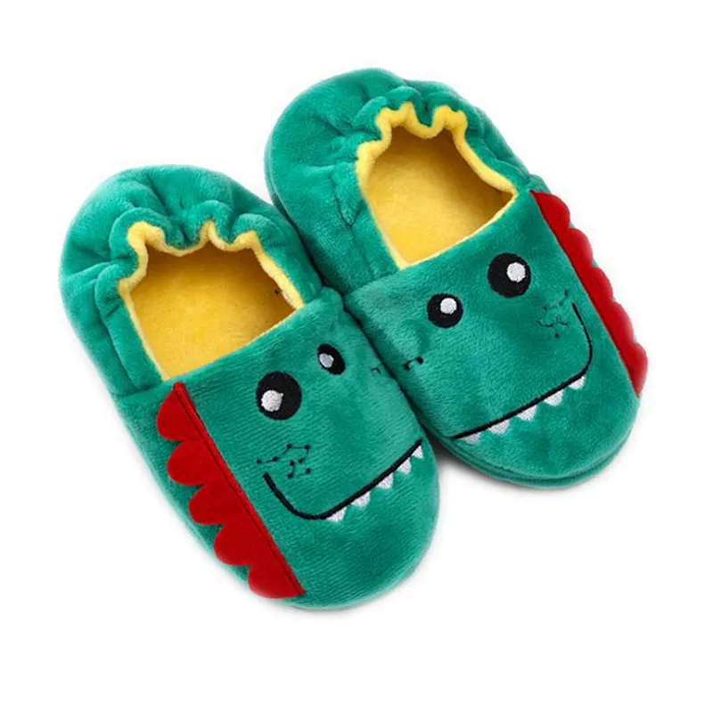 OEM Winter Super Soft Green Dinosaur Slippers Plush Indoor Bedroom Modern Girls Novelty Wholesale Indoor Plush Slippers