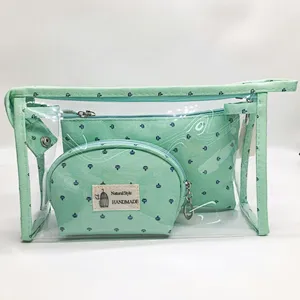 3pcs Set Portable Travel Cosmetic Bag Cases Bulk Women Handbag Custom Clear Pvc Transparent Makeup Bag