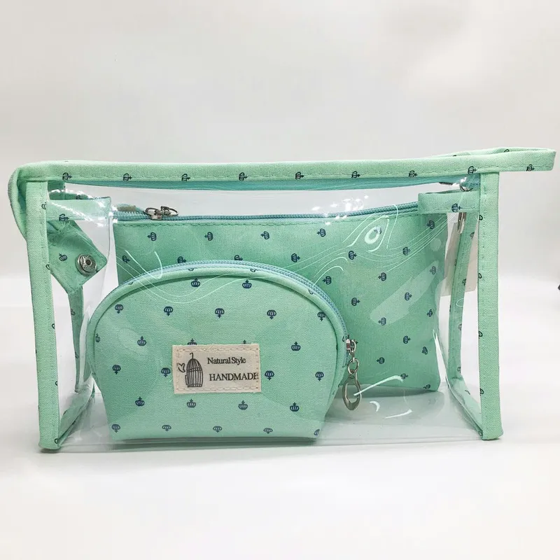 3pcs Set Portable Travel Cosmetic Bag Cases Bulk Women Handbag Custom Clear Pvc Transparent Makeup Bag