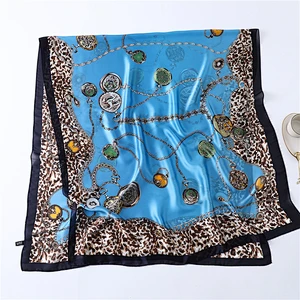Leopard clock chain printed women sunscreen shade china brand silk scarf pareo beach towel