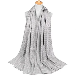 Monochrome 10 colors optional striped sunscreen shawl scarf cotton pleated muslim hijab scarf
