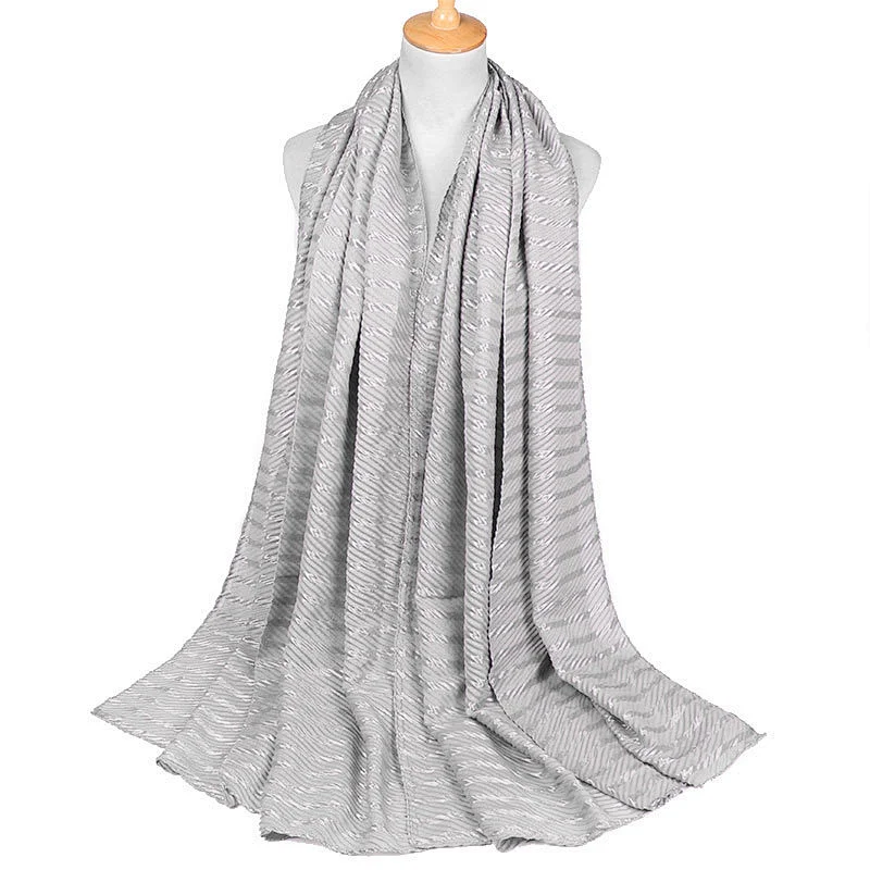 Monochrome 10 colors optional striped sunscreen shawl scarf cotton pleated muslim hijab scarf