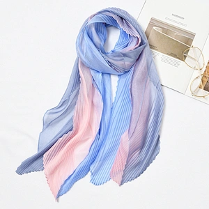Spring Summer All-Match Scarf New Fashion Medium Long Scarf Elegant Women Pleated Silk Scarf