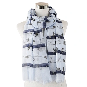 New Fresh Style Japanese Korean Striped Cat Animal Polyester Scarf Large Size Travel Sunscreen Shawl