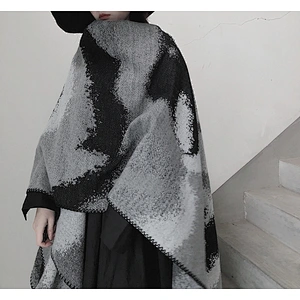 Nordic Style Cashmere Tie-Dye Black White Double-Sided Shawl Decorative Scarf Simple Cloak Warm Thick Shawl