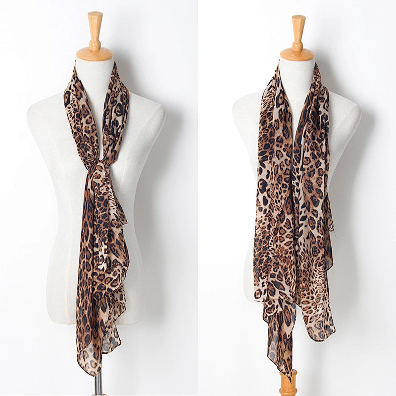 2021 New Korean Version Long Leopard Scarf European American Leopard Print Scarf Wholesale Chiffon Scarf