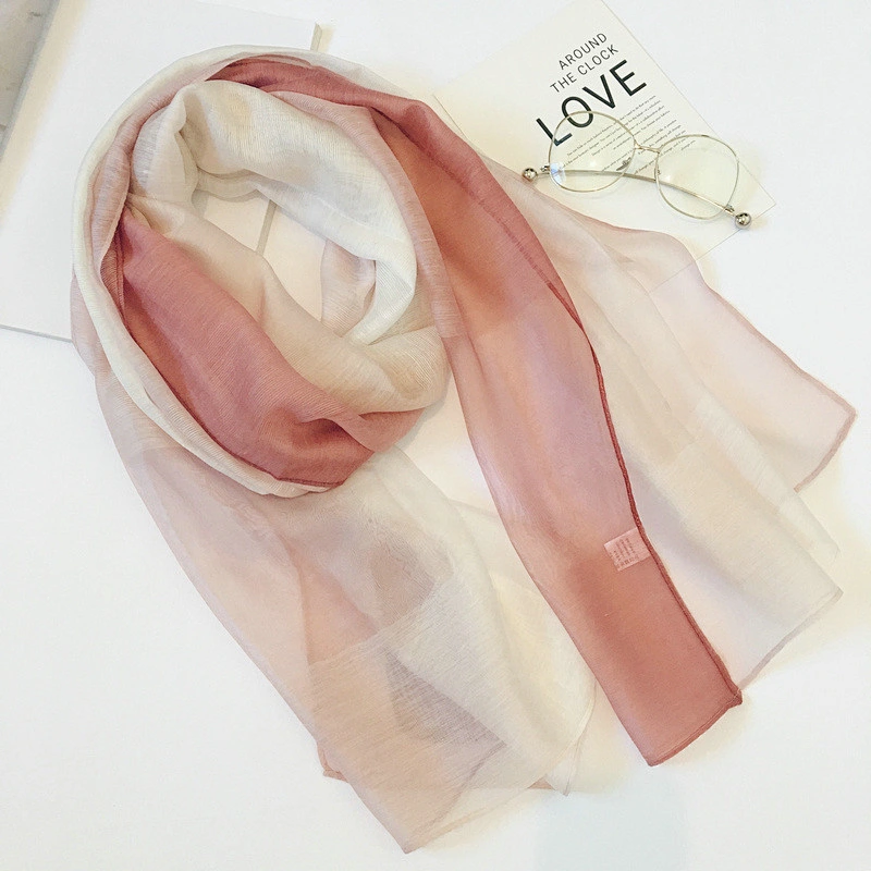 Summer and autumn gradient color thin scarf female wild sunscreen organza scarf air conditioning shawl