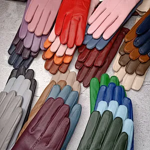 Women Leather Warm Winter Gloves Ladies colorful leather Gloves Wholesale