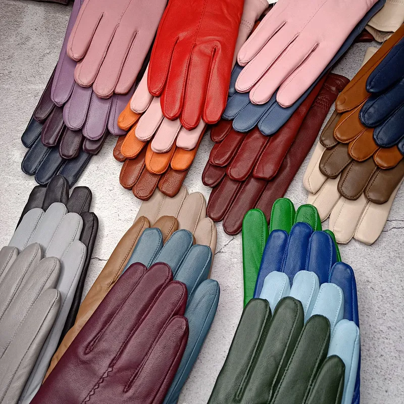 Women Leather Warm Winter Gloves Ladies colorful leather Gloves Wholesale