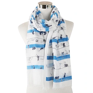 New Fresh Style Japanese Korean Striped Cat Animal Polyester Scarf Large Size Travel Sunscreen Shawl