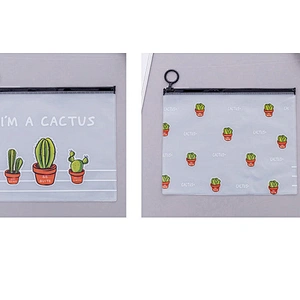 Custom Pattern Wholesale PVC Waterproof Cartoon Cactus Kawaii Pvc Pencil Bag Document Bag