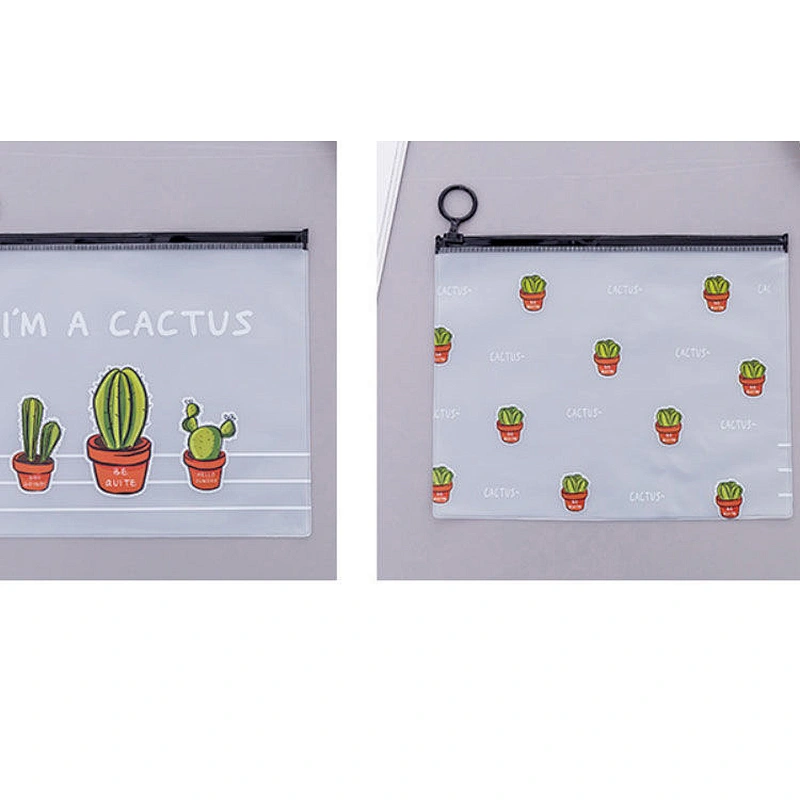 Custom Pattern Wholesale PVC Waterproof Cartoon Cactus Kawaii Pvc Pencil Bag Document Bag