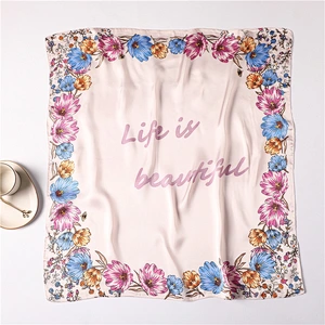 Spring and summer thin female flower letter printed fashion wild simulation silk small square scarf